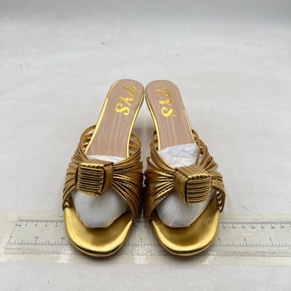 Fys Gold Slip On Low Kitten Heel Mules Open Toe D… - image 3